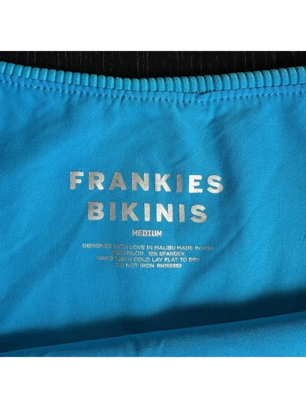 FRANKIES BIKINIS Womens M Solid Bright Blue Ribbed Hi-Cut Bikini Swimsuit Bottom